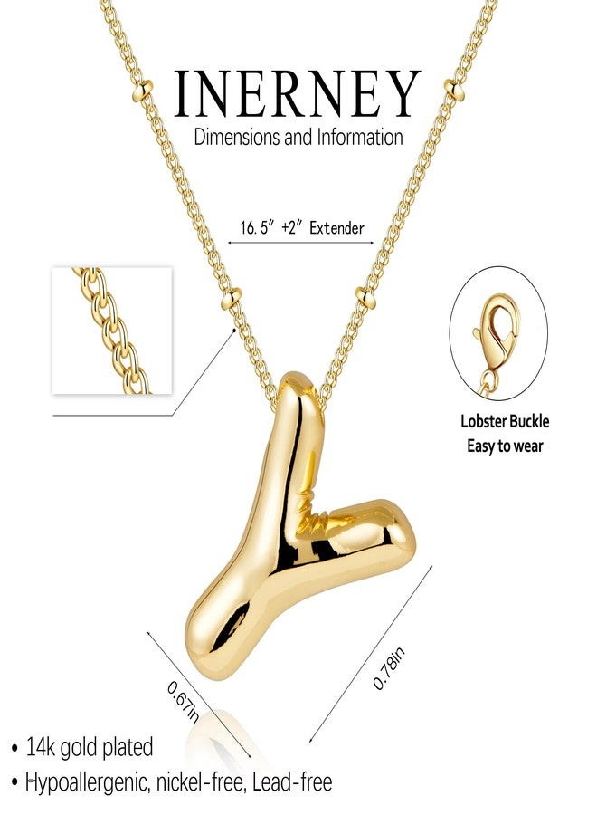 Inerney Gold Bubble Letter Necklace Initial Necklaces for Women, Chunky 14K Plated Balloon Initials, Trendy Charm Non Tarnish Custom Name Y Pendant Jewelry Gifts for Mom - Image 4
